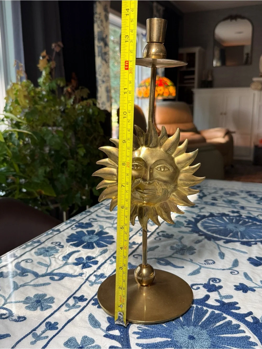 VTG Pier 1 Celestial Brass SunFace Candlestick Holder Taper Gold Whimsical Metal